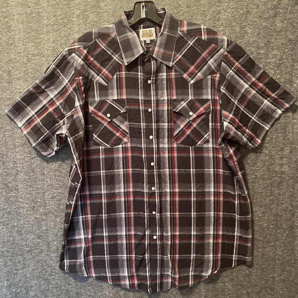 Ely Cattleman Western Shirt Mens XLT Tall Man Black Plaid Pearl Snap Cowboy Y2K